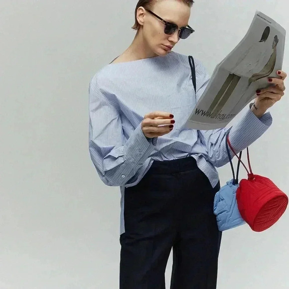 L’H.A.S Oversized Boatneck Shirt_Blue Stripe Size  Small - Picture 2 of 14